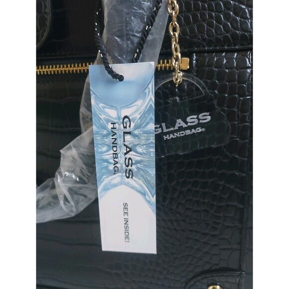 NWT GLASS Handbags "Boss Lady" Black Alligator Vegan Leather W/Interior Light! - Picture 3 of 12